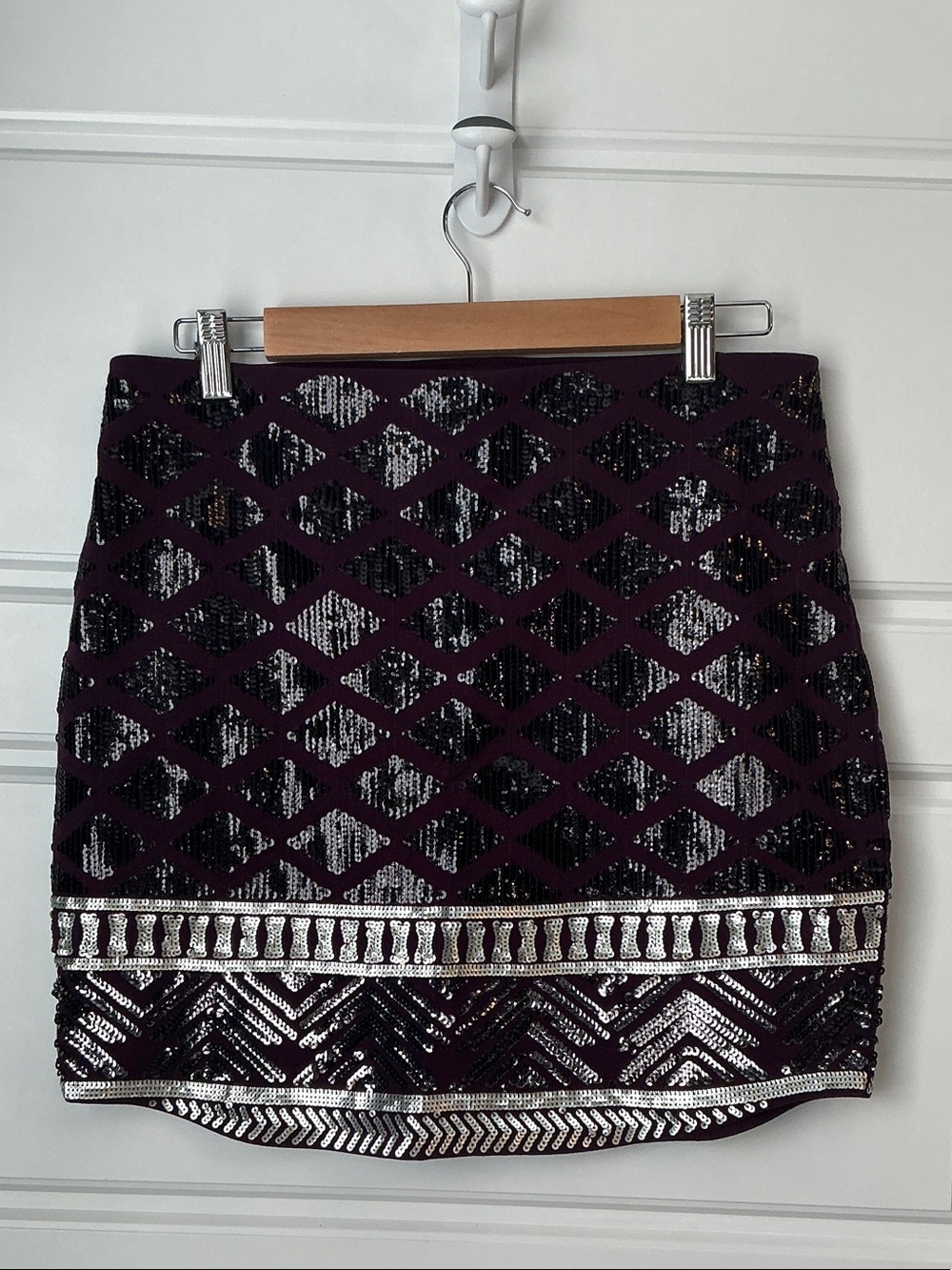 Express Purple Sequin Mini Skirt with Silver Accents